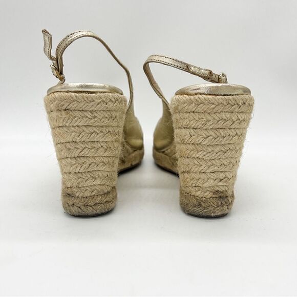 Valentino Garavani “Mena” Peep Toe Espadrille Wedge in Metallic Gold, Size 40 - Picture 6 of 10